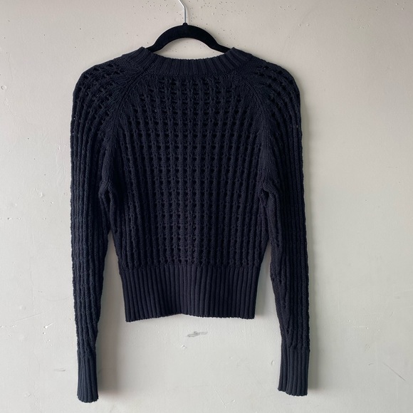 J. Crew Black Open Knit Sweater Pointelle Crochet Crewneck Pullover Top XXS - Picture 5 of 8